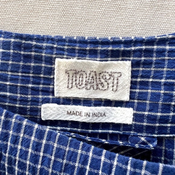 TOAST Blue Windowpane Check Cotton Midi Dress - 6 - Picture 5 of 10